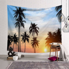 Lofaris Nature Sunset CoConut Tree Beach Holiday Wall Tapestry