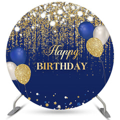 Lofaris Navy Blue And Gold Glitter Balloons Round Birthday Backdrop