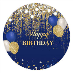 Lofaris Navy Blue And Gold Glitter Balloons Round Birthday Backdrop