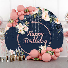 Lofaris Navy Blue And Light Pink Flower Birthday Circle Backdrop