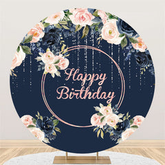 Lofaris Navy Blue And Light Pink Flower Birthday Circle Backdrop