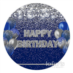 Lofaris Navy Blue And Silver Balloons Circle Birthday Backdrop