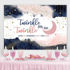 Lofaris Navy Blue Blush Pink Twinkle Little Star Gender Reveal Backdrop