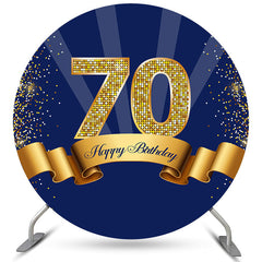 Lofaris Navy Blue Golden Brown 70Th Birthday Round Backdrop