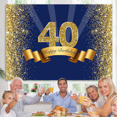 Lofaris Navy Blue Golden Glitter Happy 40Th Birthday Backdrop