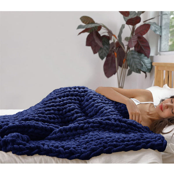 Lofaris Navy Blue Handmade Cable Chunky Knit Blanket Throw