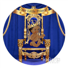 Lofaris Navy Blue Our Little Prince Round Baby Shower Backdrop