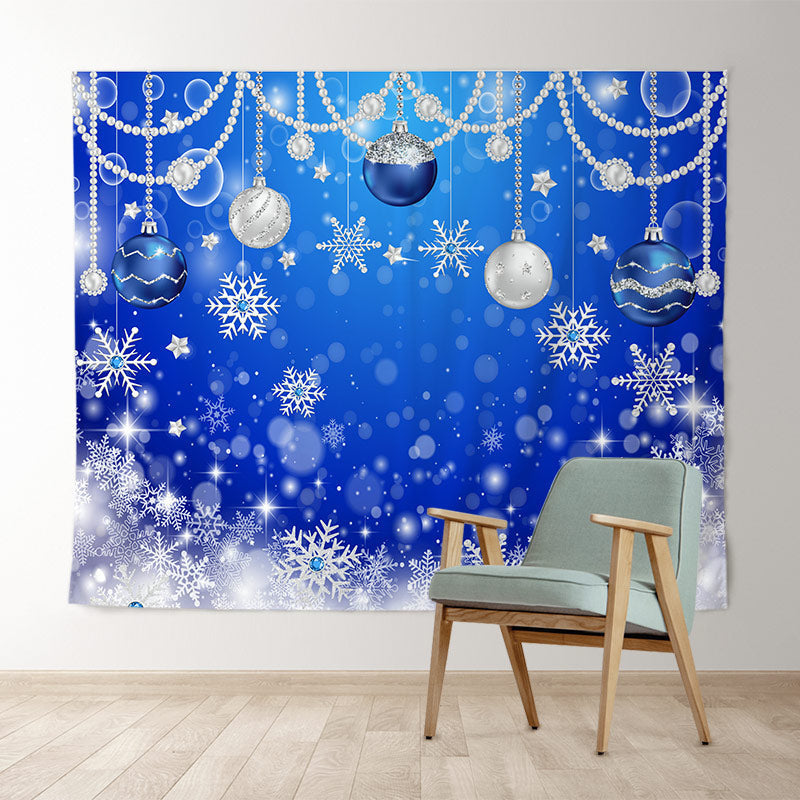 Lofaris Navy Blue Snowflake Christmas Ball Holiday Backdrop