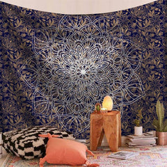 Lofaris Navy Blue White Bohemian Abstract Divination Wall Tapestry