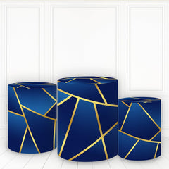 Lofaris Navy Blue With Gold Geometry Cylinder Cover Cake Table