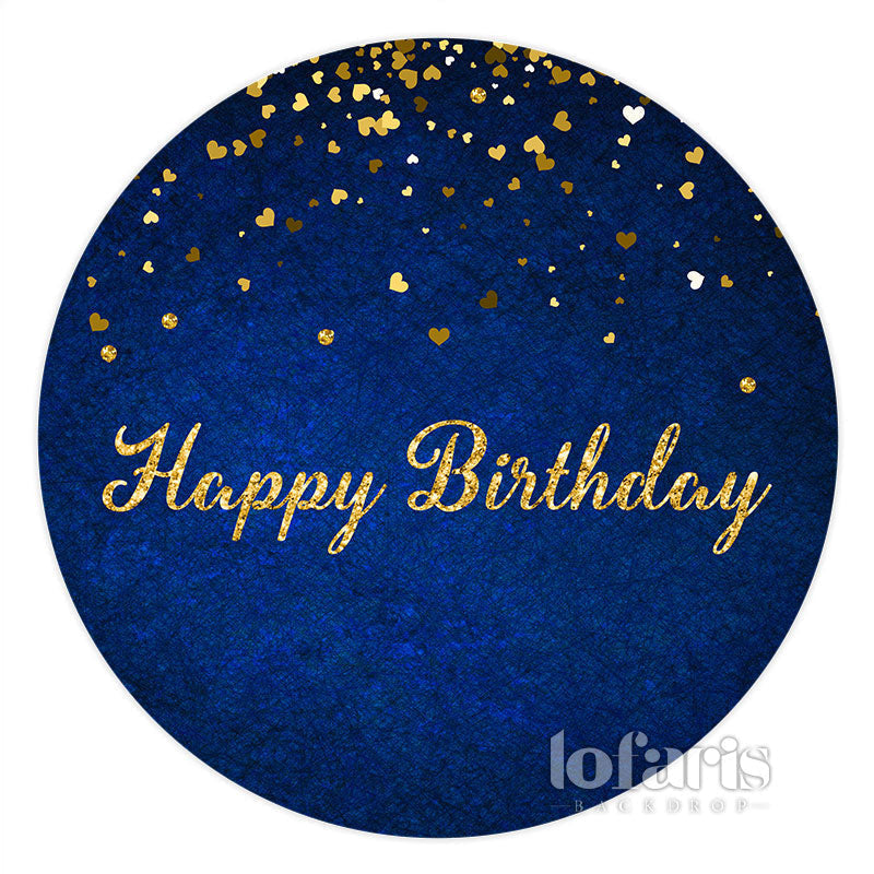 Navy Blue With Golden Dot Circle Happy Birthday Backdrop - Lofaris