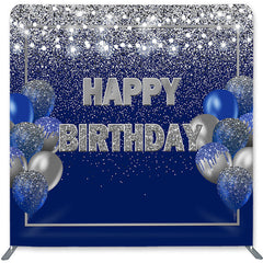 Lofaris Navy Silver Balloons Double-Sided Backdrop for Birthday