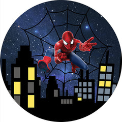 Lofaris Night Glitter Round Cartoon Hero Happy Birthday Backdrop