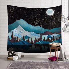 Lofaris Night View Galaxy Forest Mountain Family Wall Tapestry