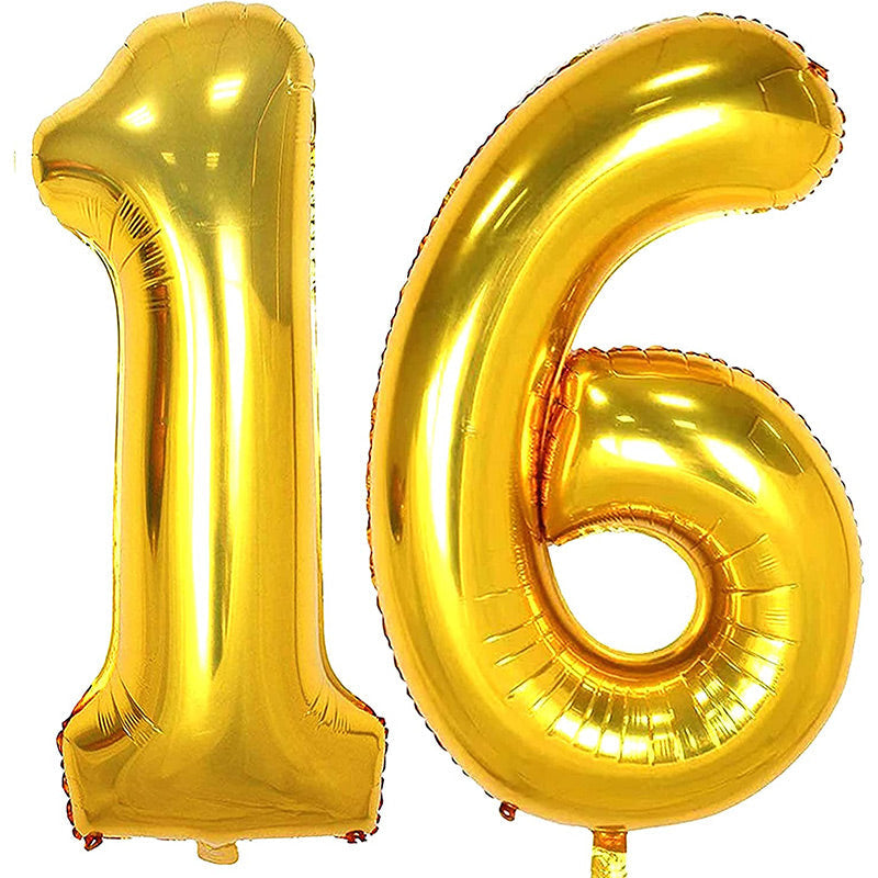 Lofaris Number 16 Balloons Gold Big Giant 40 Inch DIY Birthday Party Decoration