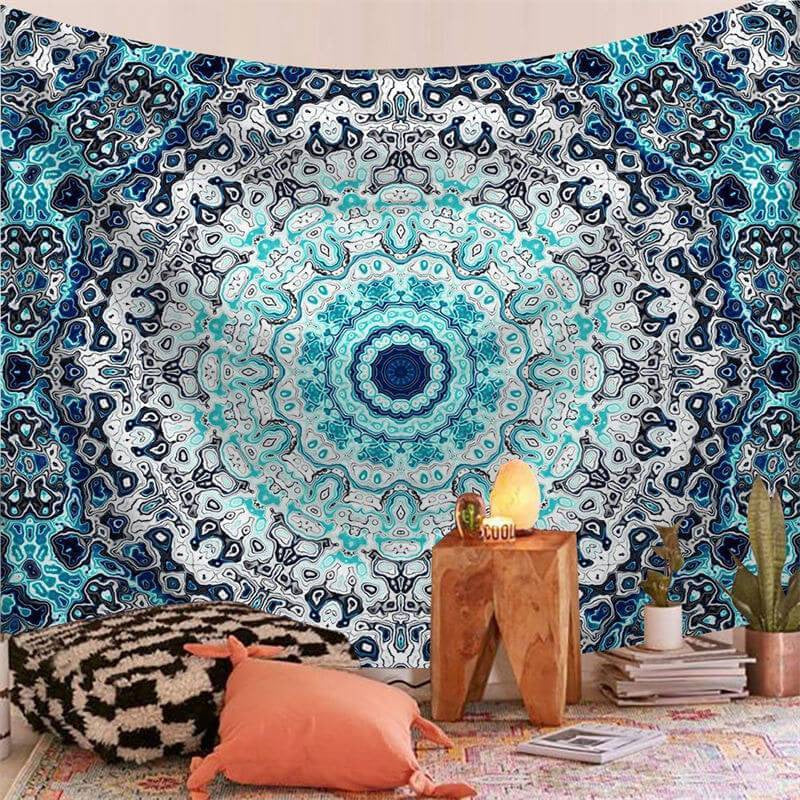 Lofaris Ocean Blue Lotus Bohemian Abstract Divination Wall Tapestry