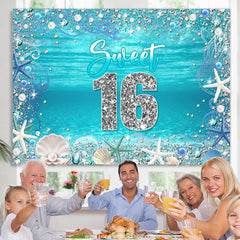 Lofaris Ocean Blue Shell Sweet 16 Birthday Party Backdrop