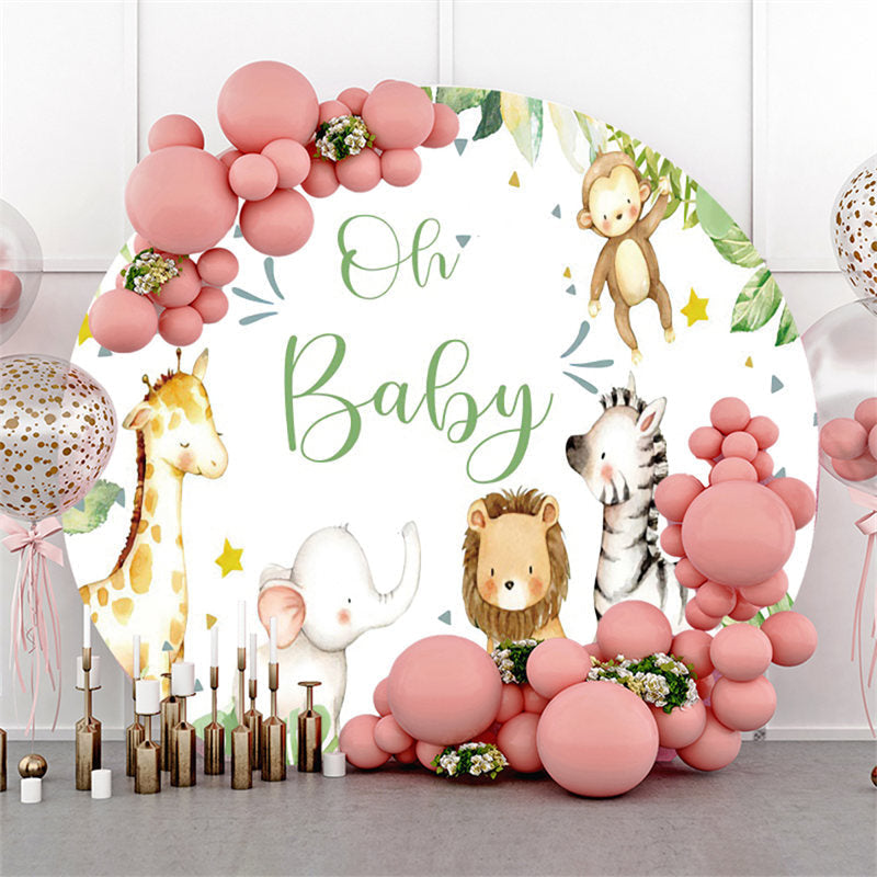 Lofaris Oh Baby Cute Animal In Leaves Round Shower Backdrop