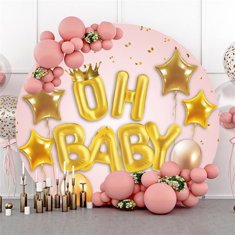 Lofaris Oh Baby Gold Balloons Pink Shower Circle Backdrop