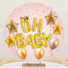 Lofaris Oh Baby Gold Balloons Pink Shower Circle Backdrop