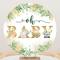 Lofaris Oh Baby Green Leaves Gold Glitter Shower Backdrop