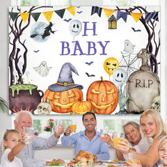 Lofaris Oh Baby Halloween Pumpking Theme Shower Backdrop