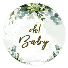 Lofaris Oh Baby Light Green Leaves Round Shower Backdrop