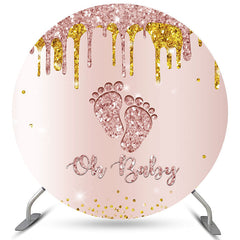 Lofaris Oh Baby Rose Gold Glitter Feet Round Shower Backdrop