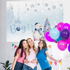 Lofaris Oh Baby Snowy Penguin Blue Backdrop for Shower