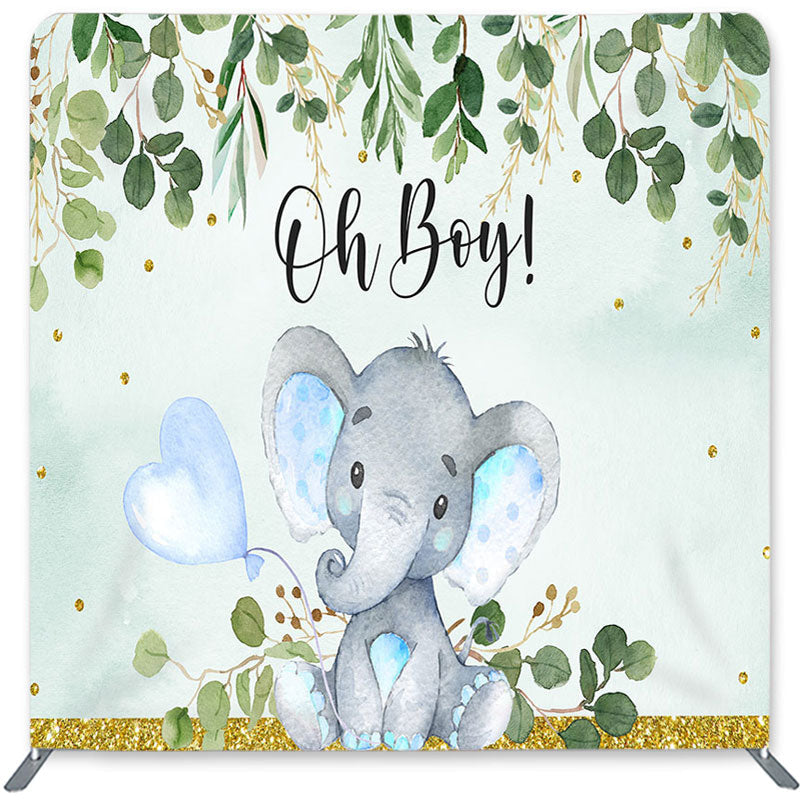 Lofaris Oh Boy Blue Elehant Double-Sided Backdrop for Baby Shower