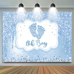 Lofaris Oh Boy Blue Glitter Baby Shower Backdrop For Party