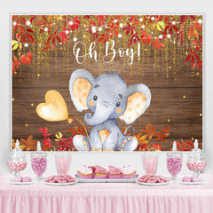 Lofaris Oh Boy Elephant Red Leaves Gold Glitter Baby Shower Backdrop