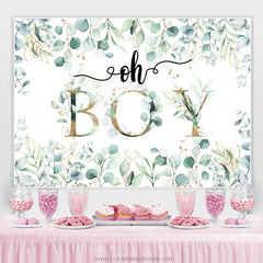 Lofaris Oh Boy Green Leaves Boho Theme Baby Shower Backdrop