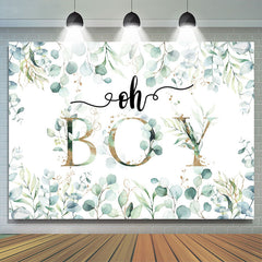 Lofaris Oh Boy Green Leaves Boho Theme Baby Shower Backdrop