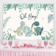 Lofaris Oh Boy Greenery Dinosaurs White Baby Shower Backdrop