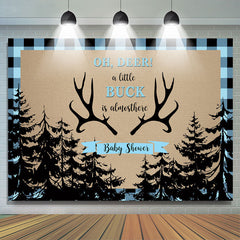 Lofaris Oh Dear Antlers Black forest Blue Baby Shower Backdrop