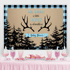 Lofaris Oh Dear Antlers Black forest Blue Baby Shower Backdrop