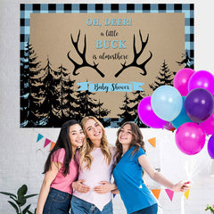 Lofaris Oh Dear Antlers Black forest Blue Baby Shower Backdrop