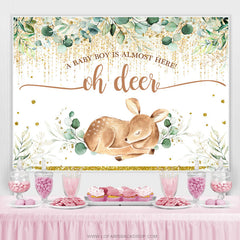 Lofaris Oh Deer A Boy Is Almost Here Baby Shower Backdrop