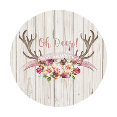 Lofaris Oh Deer White Stripe Wooden Round Baby Shower Backdrop