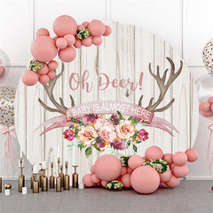 Lofaris Oh Deer White Stripe Wooden Round Baby Shower Backdrop