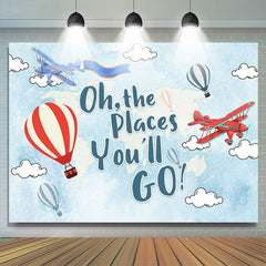 Lofaris Oh The Places You Will Go Light Blue Birthday Backdrop