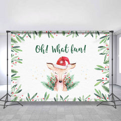 Lofaris Oh What Fun Chrismas Elk And Green Leaves Backdrop