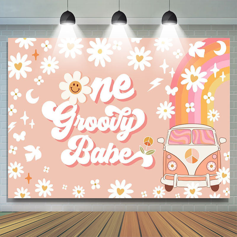 Lofaris One Groovy Happy 1st Birthday Backdrop For Girls