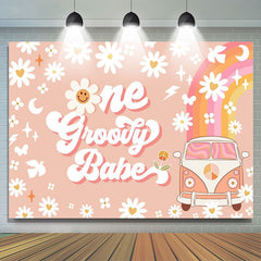 Lofaris One Groovy Happy 1st Birthday Backdrop For Girls