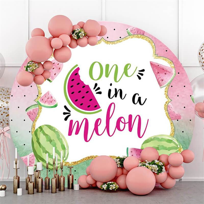 One In A Melon Summer Simple Circle Birthday Backdrop - Lofaris