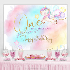 Lofaris One In A Million Unicorn Happy Birthday Backdrop