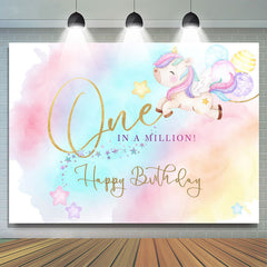 Lofaris One In A Million Unicorn Happy Birthday Backdrop