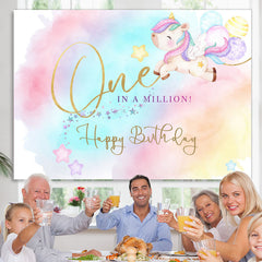 Lofaris One In A Million Unicorn Happy Birthday Backdrop