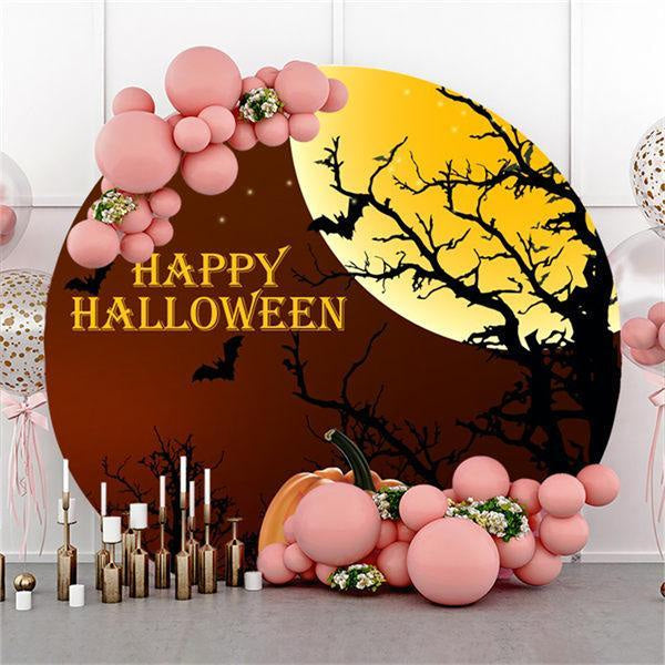 Lofaris Orange Pumpkin And Moon Round Happy Helloween Backdrop